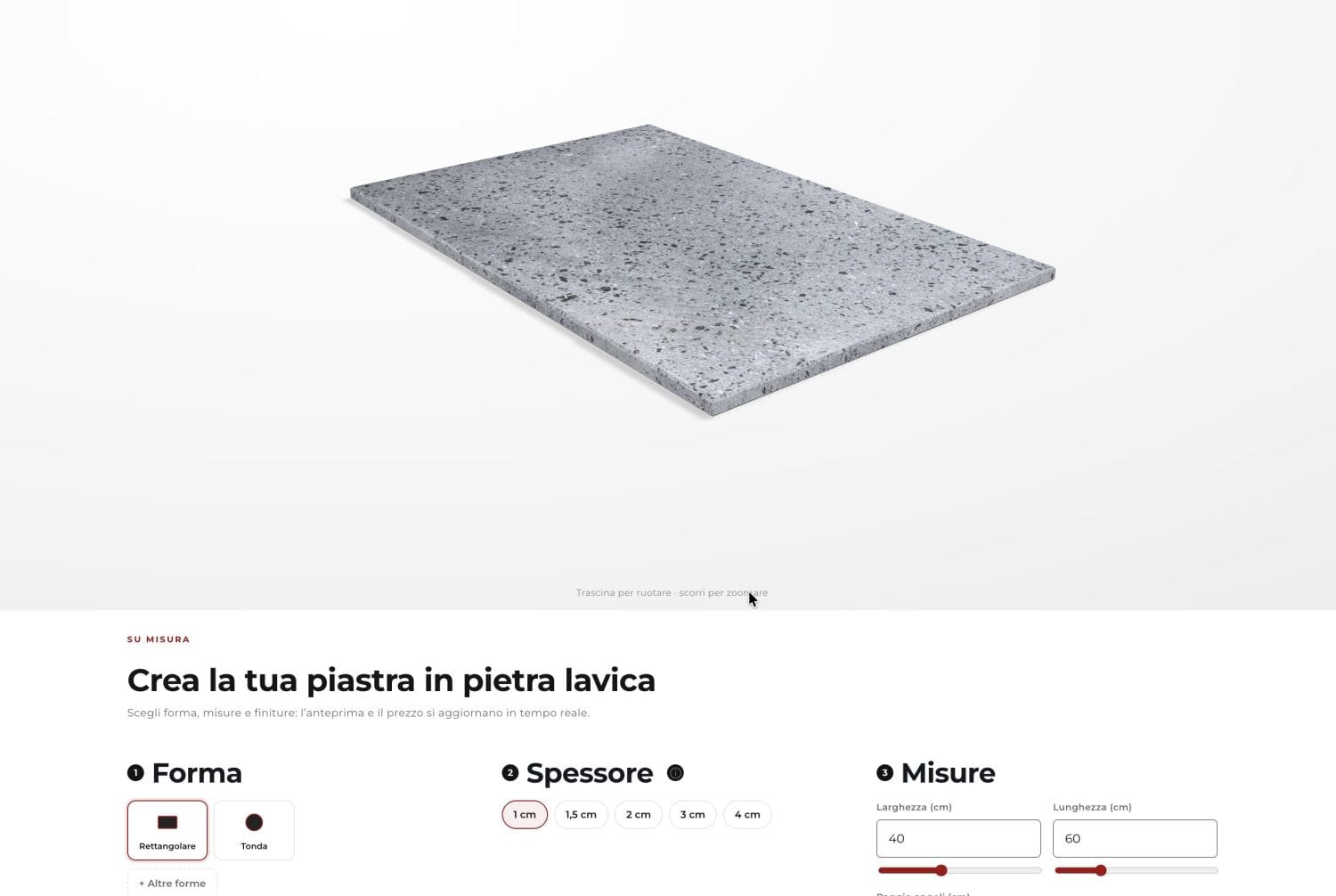 Configuratore 3D per piastre in pietra lavica: tra i primi al mondo